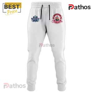White joggers with blue NCAA Frozen Four Las Vegas logo and red 2026 National Champions D hockey logo.!