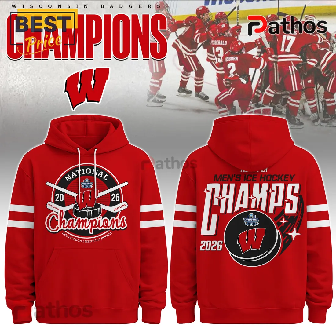 Wisconsin Badgers Men’s Ice Hockey 2026 National Champions Hoodie Wisconsin Badgers Men’s Ice Hockey 2026 National Champions Hoodie