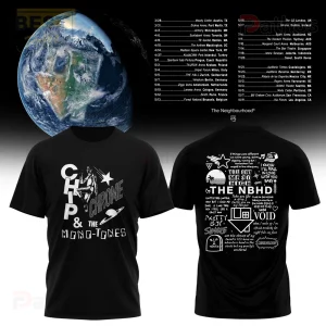 Chrome Astronaut Music Concert Graphic T-Shirt 1 Black t-shirt, white retro