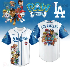 White baseball jersey, blue pinstripes, blue sleeves with LA logos! Features 