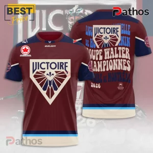 Maroon and navy blue Victoire Montreal hockey jersey with cream accents and 2026 Walter Cup championship text!