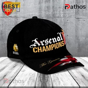 Arsenal FC Premier League Champions 25/26 Baseball Cap 3 Black Arsenal FC baseball cap featuring Arsenal Champions text, No Room For Racism logo, and The Gunners graphic on brim!