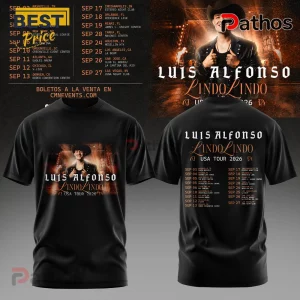 Luis Alfonso Lindo Lindo USA Tour 2026 Concert Hoodie 1 Black graphic t-shirt with Luis Alfonso Lindo Lindo USA Tour 2026 concert dates and artist photo on front and back!