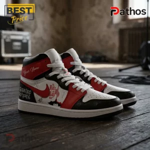 The Smashing Pumpkins The Rats In A Cage Tour 2026 Air Jordan 1 1 Custom high-top sneakers with red black and white leather featuring Smashing Pumpkins The Rats in a Lane tour text!