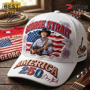 George Strait America 250 Patriotic USA Flag Signature Distressed Baseball Cap