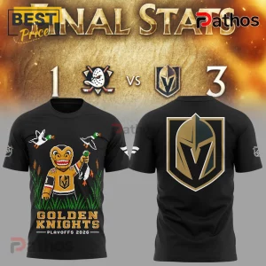 Duck Hunt x Vegas Golden Knights 2026 Playoffs Pullover Hoodie 2 Black t-shirt with pixel art Vegas Golden Knights mascot holding ducks plus Golden Knights logo on back!