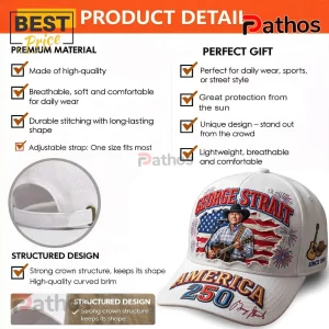 George Strait America 250 Patriotic USA Flag Signature Distressed Baseball Cap