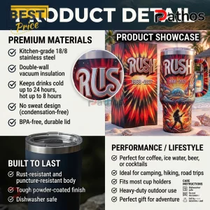 Rush Band 1968-2027 Anniversary Insulated Travel Mug Handle Tumbler