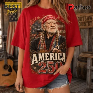 Willie Nelson America 250 Years Of Freedom Patriotic Red T-Shirt