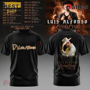 Luis Alfonso Lindo Lindo USA Tour 2026 Black Pullover Hoodie 2 Black Luis Alfonso Lindo Lindo USA Tour 2026 t-shirt featuring artist photo, gold text, and western style graphics!