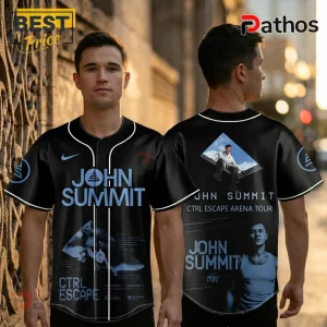 Black John Summit Ctrl Escape baseball jersey with white text and artist photo graphics on front and back!