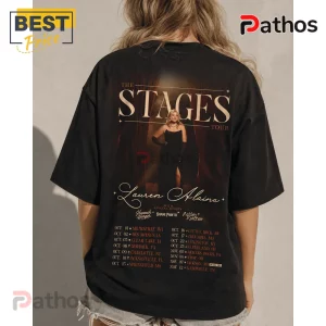Black vintage style concert t-shirt featuring Lauren Alaina The Stages Tour graphic with city dates and tour logo!