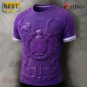 Omega Psi Phi 3D Embossed Crest and Bulldog Purple Fraternity T-Shirt