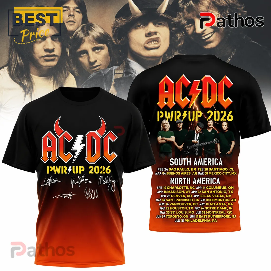AC/DC PWR/UP 2026 World Tour Dates Ombre Gradient T-Shirt AC/DC PWR/UP 2026 World Tour Dates Ombre Gradient T-Shirt