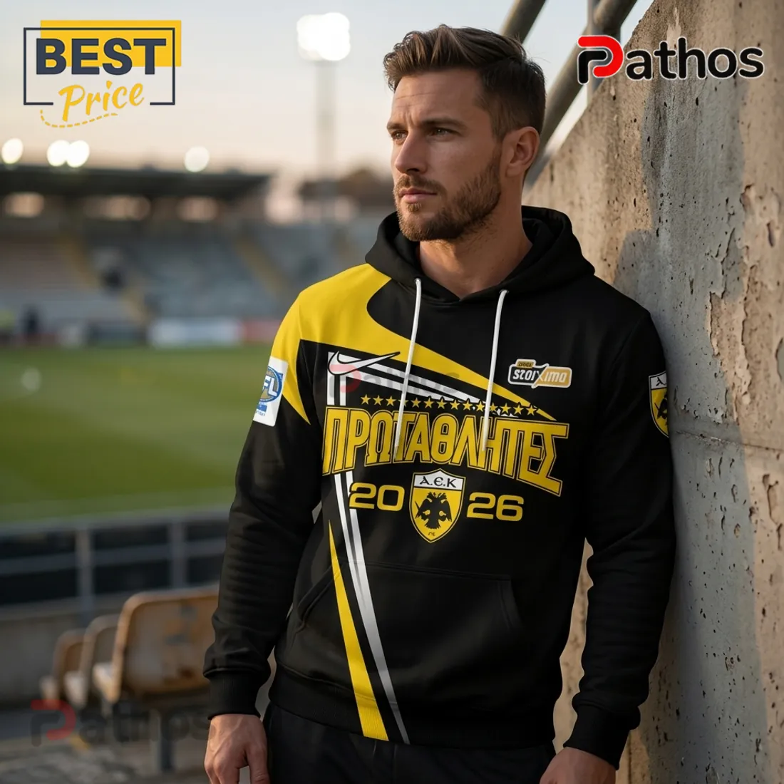 AEK FC Champions 2026 Pullover Hoodie AEK FC Champions 2026 Pullover Hoodie