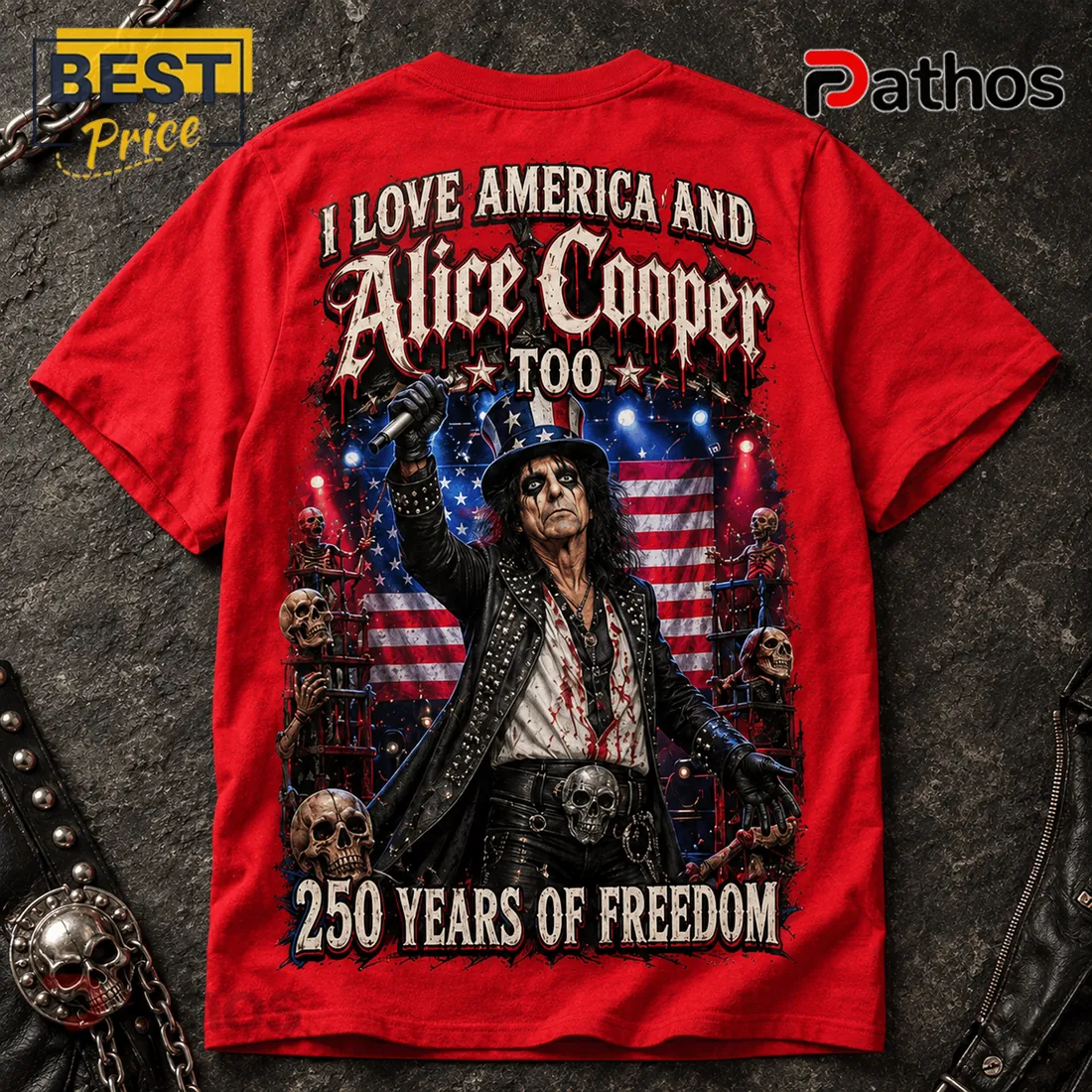 Alice Cooper America 250 Years Of Freedom Patriotic Red 3D T-Shirt Alice Cooper America 250 Years Of Freedom Patriotic Red 3D T-Shirt