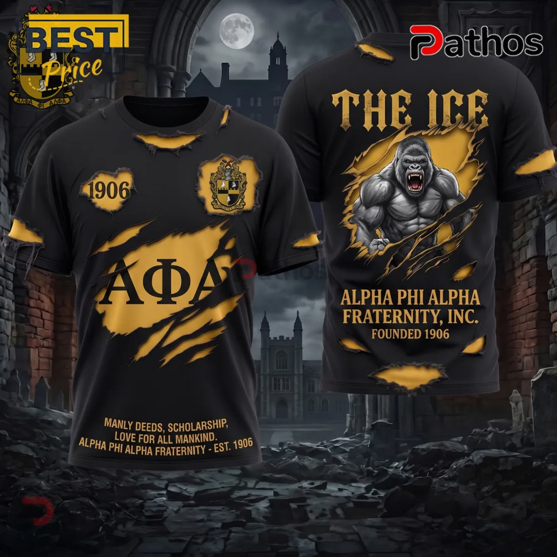Alpha Phi Alpha Fraternity 1906 The Ice Gorilla Black Gold T-Shirt Alpha Phi Alpha Fraternity 1906 The Ice Gorilla Black Gold T-Shirt