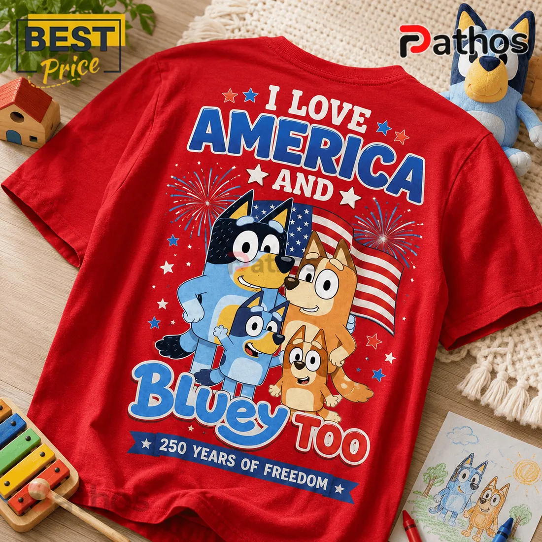 Bluey America 250 Years of Freedom Patriotic USA Red Graphic T-Shirt Bluey America 250 Years of Freedom Patriotic USA Red Graphic T-Shirt