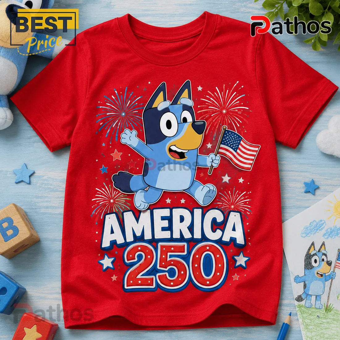 Bluey America 250 Years of Freedom Patriotic USA Red Graphic T-Shirt Bluey America 250 Years of Freedom Patriotic USA Red Graphic T-Shirt