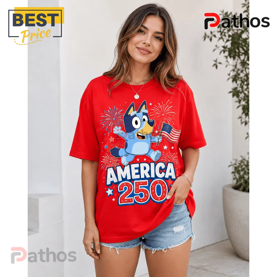 Bluey America 250 Years of Freedom Patriotic USA Red Graphic T-Shirt Bluey America 250 Years of Freedom Patriotic USA Red Graphic T-Shirt