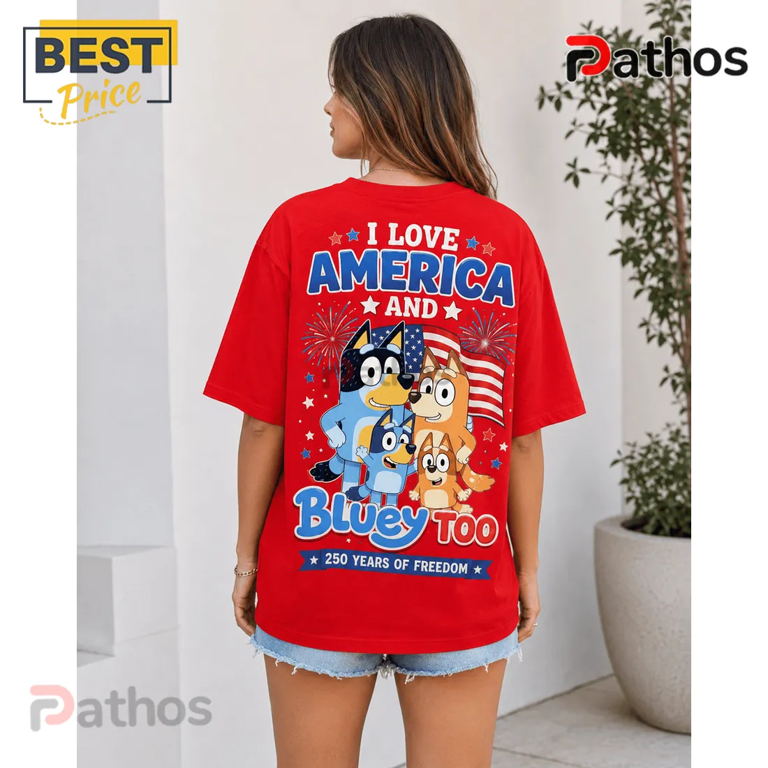Bluey America 250 Years of Freedom Patriotic USA Red Graphic T-Shirt Bluey America 250 Years of Freedom Patriotic USA Red Graphic T-Shirt