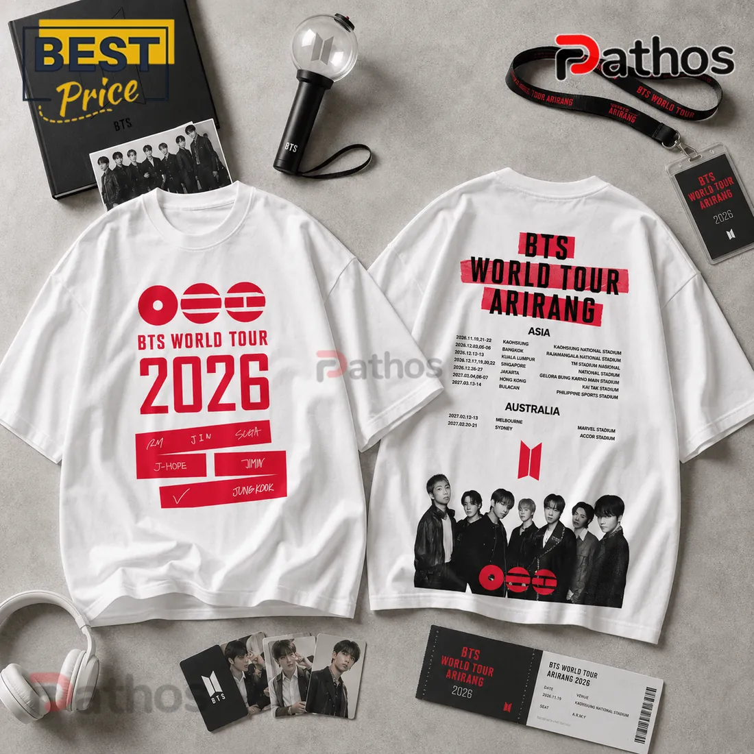 BTS World Tour Arirang 2026 Concert Double Sided Graphic T-Shirt BTS World Tour Arirang 2026 Concert Double Sided Graphic T-Shirt