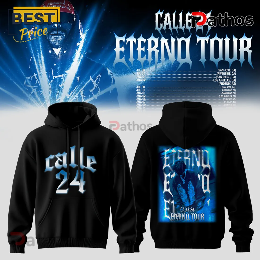 Calle 24 Eterno Tour Concert Premium Black Pullover Hoodie Calle 24 Eterno Tour Concert Premium Black Pullover Hoodie