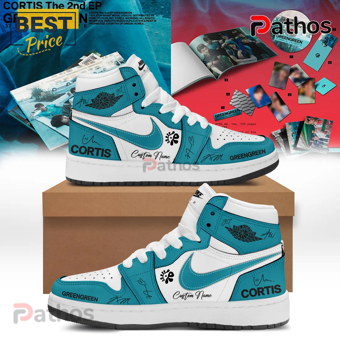 CORTIS GREENGREEN Custom Teal & White High-Top Shoes CORTIS GREENGREEN Custom Teal & White High-Top Shoes