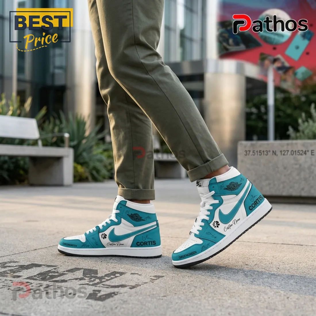 CORTIS GREENGREEN Custom Teal & White High-Top Shoes CORTIS GREENGREEN Custom Teal & White High-Top Shoes