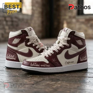 Kehlani World Tour 2026 Custom Air Jordan 1 Sneakers 1 Custom maroon and white high-top sneakers with Kehlani world tour text and signature graphics!