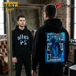Calle 24 Eterno Tour Concert Premium Black Pullover Hoodie 3 Black hoodie with blue graphic back print reading ETERNO and CALLE 24 ETERNO TOUR in gothic font style!
