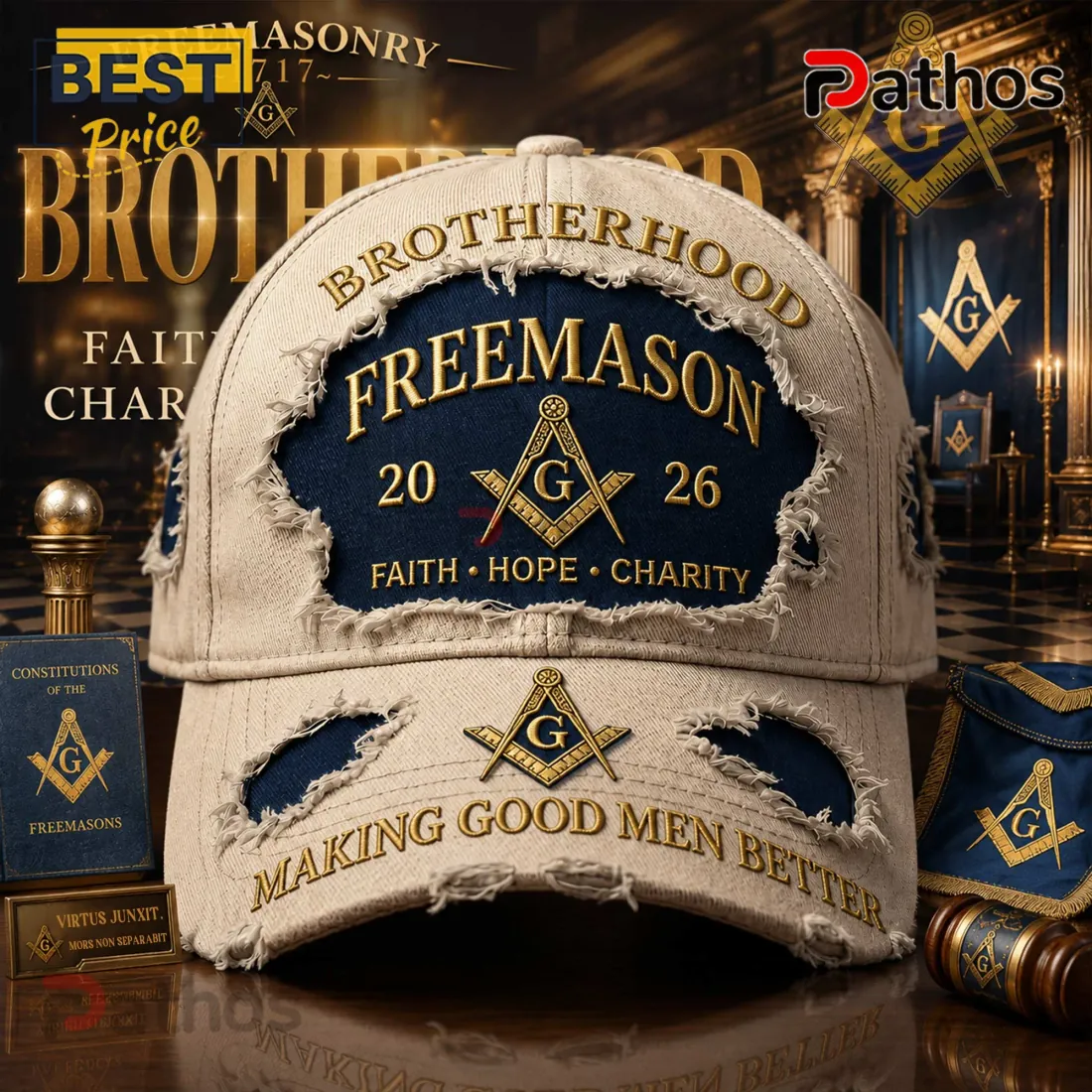 Freemason Brotherhood 2026 Distressed Baseball Cap Freemason Brotherhood 2026 Distressed Baseball Cap