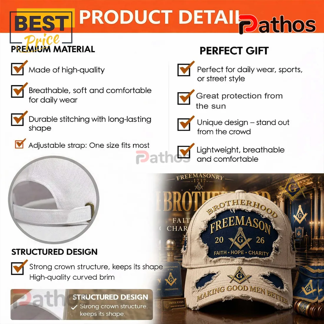Freemason Brotherhood 2026 Distressed Baseball Cap Freemason Brotherhood 2026 Distressed Baseball Cap