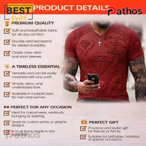 Kappa Alpha Psi 1911 Crimson Diamond Achievement 3D V-Neck T-Shirt 4 Red Kappa Alpha Psi graphic t-shirt with diamond and achievement emblem design on a male model!
