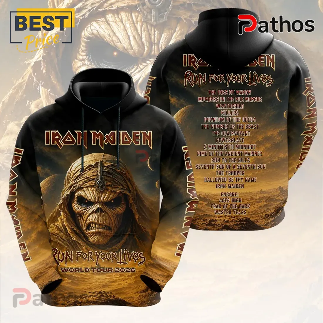 Iron Maiden Run for Your Lives World Tour 2026 Pullover Hoodie Iron Maiden Run for Your Lives World Tour 2026 Pullover Hoodie