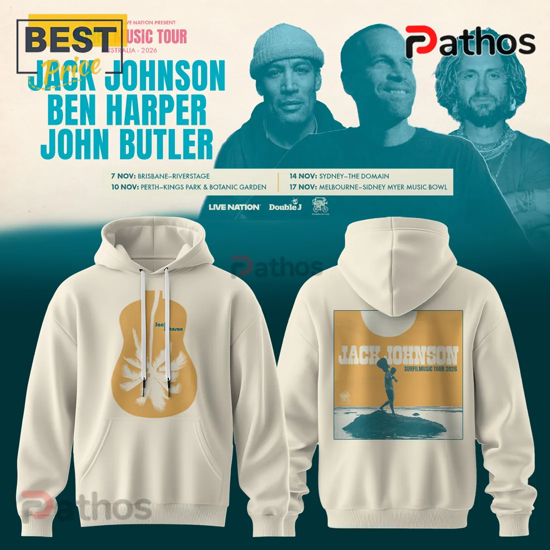 Jack Johnson Surf Music Tour 2026 Australia Concert Cream Hoodie Jack Johnson Surf Music Tour 2026 Australia Concert Cream Hoodie