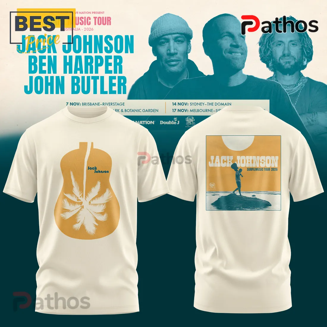 Jack Johnson Surf Music Tour 2026 Australia Concert Cream Hoodie Jack Johnson Surf Music Tour 2026 Australia Concert Cream Hoodie
