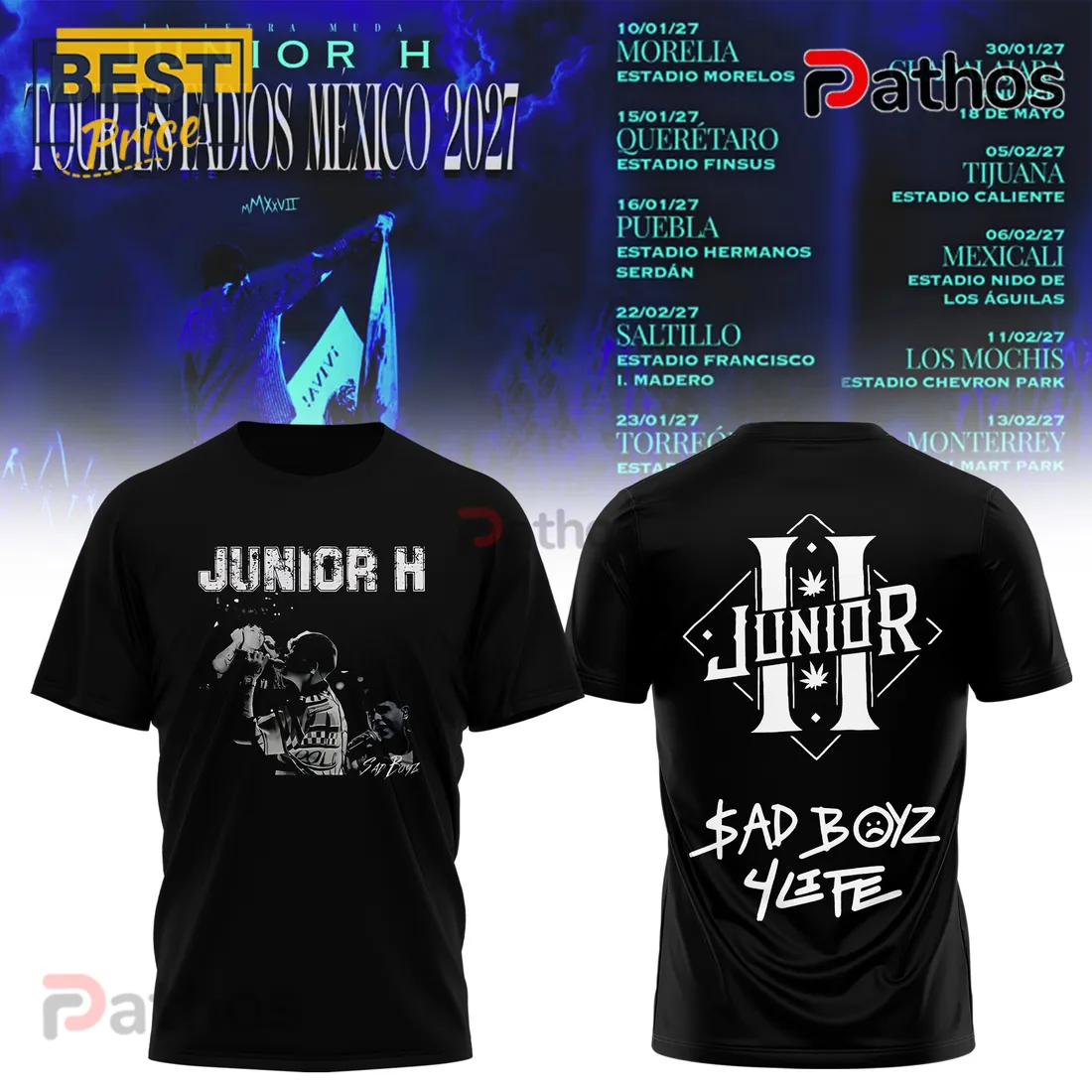 Junior H Sad Boyz 2027 Mexico Tour T-Shirt Junior H Sad Boyz 2027 Mexico Tour T-Shirt