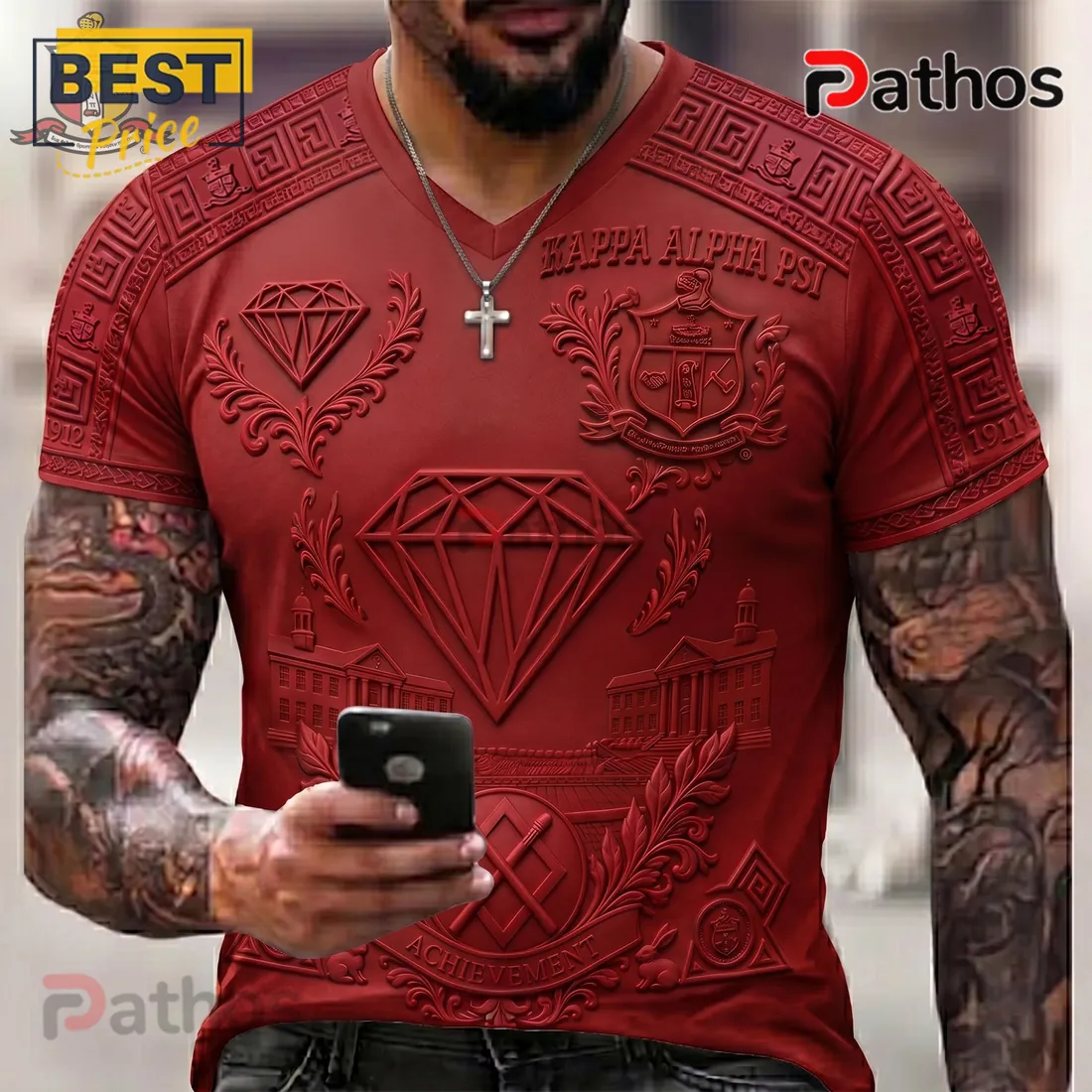 Kappa Alpha Psi 1911 Crimson Diamond Achievement 3D V-Neck T-Shirt Kappa Alpha Psi 1911 Crimson Diamond Achievement 3D V-Neck T-Shirt