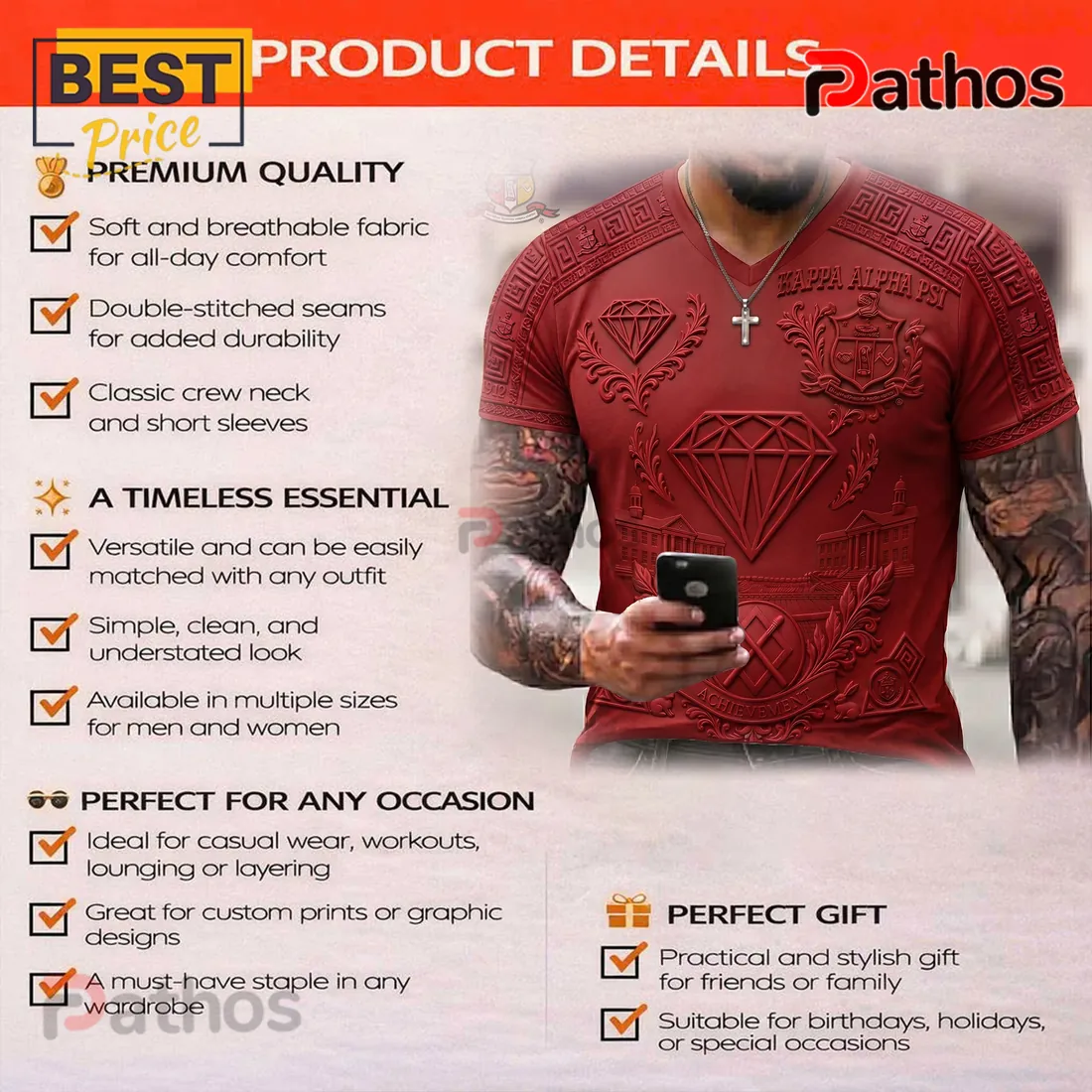 Kappa Alpha Psi 1911 Crimson Diamond Achievement 3D V-Neck T-Shirt Kappa Alpha Psi 1911 Crimson Diamond Achievement 3D V-Neck T-Shirt