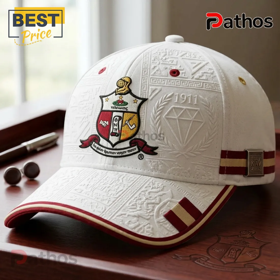 Kappa Alpha Psi 1911 Embossed Crest White Crimson Baseball Cap Kappa Alpha Psi 1911 Embossed Crest White Crimson Baseball Cap