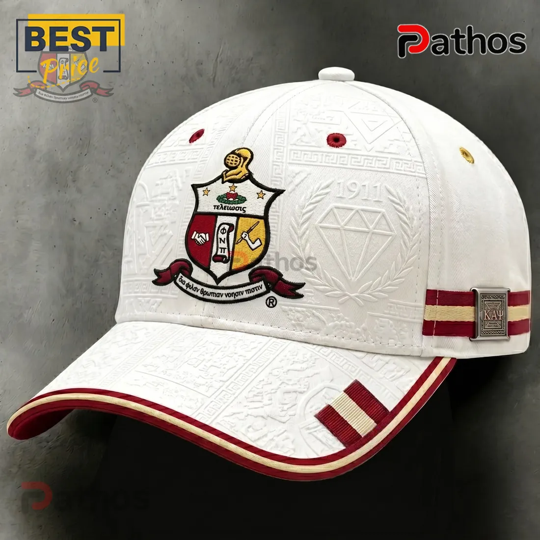 Kappa Alpha Psi 1911 Embossed Crest White Crimson Baseball Cap Kappa Alpha Psi 1911 Embossed Crest White Crimson Baseball Cap