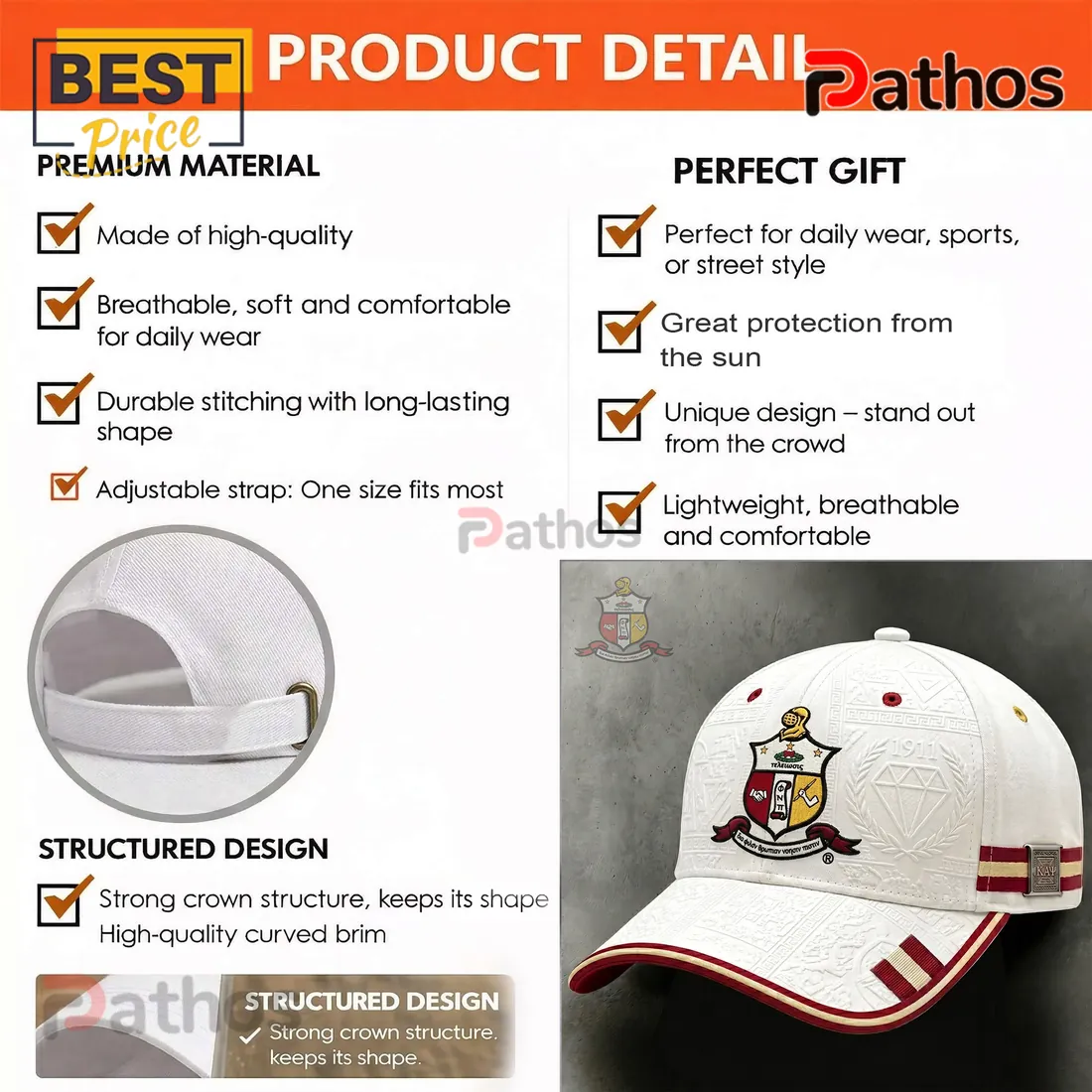 Kappa Alpha Psi 1911 Embossed Crest White Crimson Baseball Cap Kappa Alpha Psi 1911 Embossed Crest White Crimson Baseball Cap