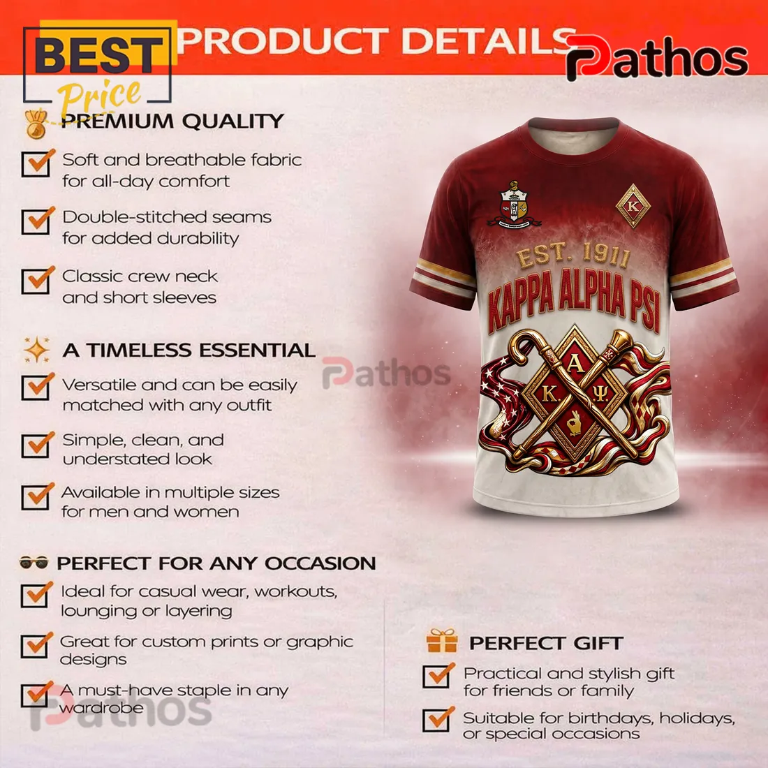 Kappa Alpha Psi Est 1911 Crimson and Cream Fraternity T-Shirt Kappa Alpha Psi Est 1911 Crimson and Cream Fraternity T-Shirt