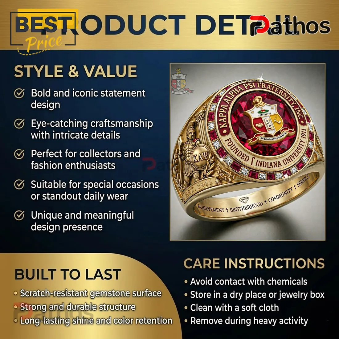 Kappa Alpha Psi Fraternity 1911 Indiana University Gold Signet Ring Kappa Alpha Psi Fraternity 1911 Indiana University Gold Signet Ring