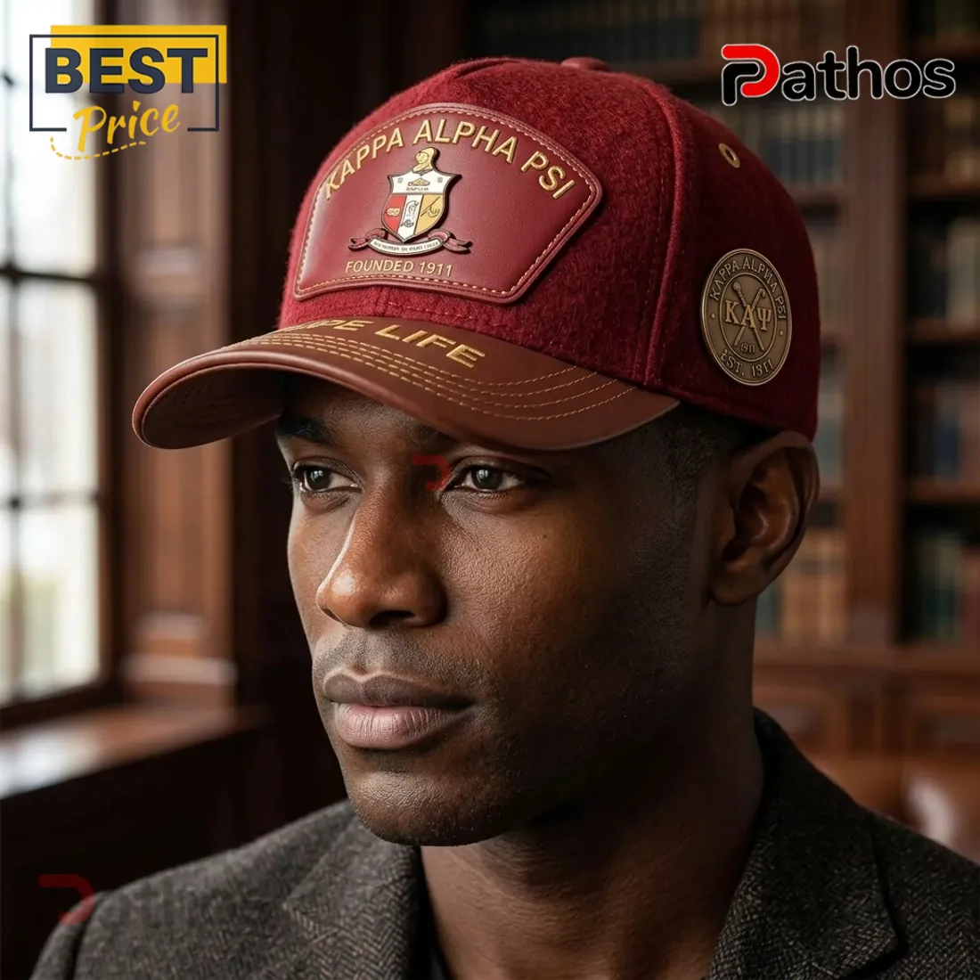 Kappa Alpha Psi Nupe Life Crimson Leather Brim Embroidered Baseball Cap Kappa Alpha Psi Nupe Life Crimson Leather Brim Embroidered Baseball Cap