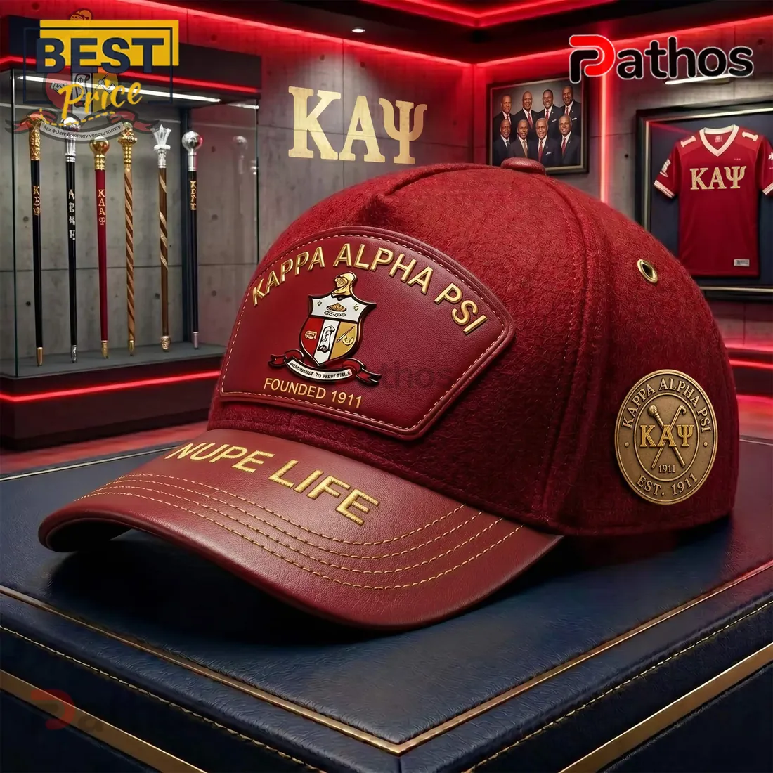 Kappa Alpha Psi Nupe Life Crimson Leather Brim Embroidered Baseball Cap Kappa Alpha Psi Nupe Life Crimson Leather Brim Embroidered Baseball Cap