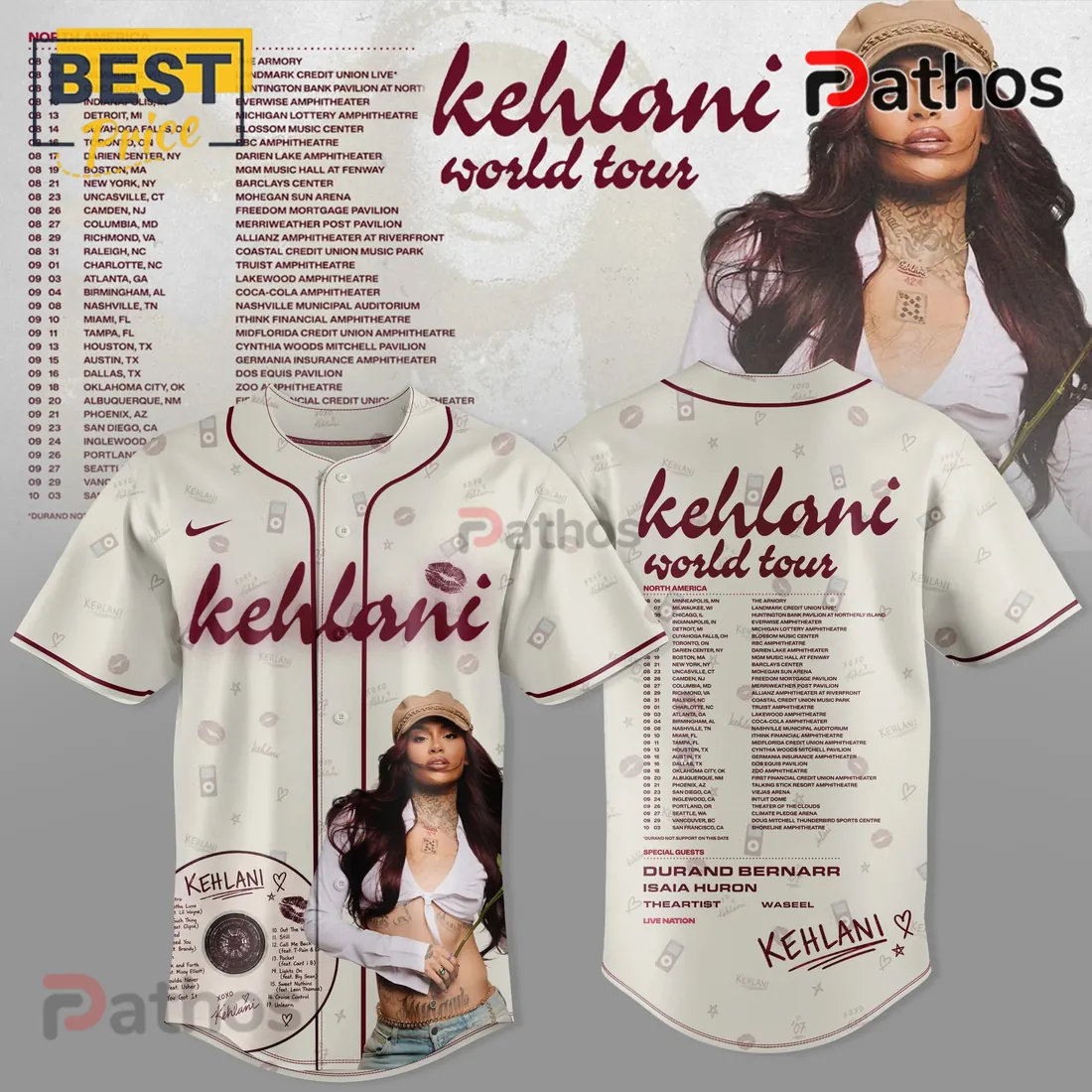 Kehlani World Tour 2026 Limited Edition White Baseball Jersey Kehlani World Tour 2026 Limited Edition White Baseball Jersey