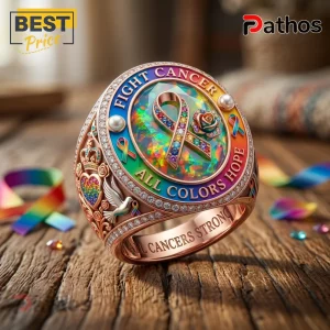 kf2rLDIW fight cancer all colors hope rainbow gemstone awareness ring 03 front view