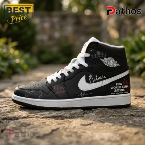 FIFA World Cup 2026 x Madonna Final Halftime Show Air Jordan 1 Sneakers 1 Black and white high top sneaker with Madonna signature, FIFA World Cup 2026 text, and crown logo graphic detail!